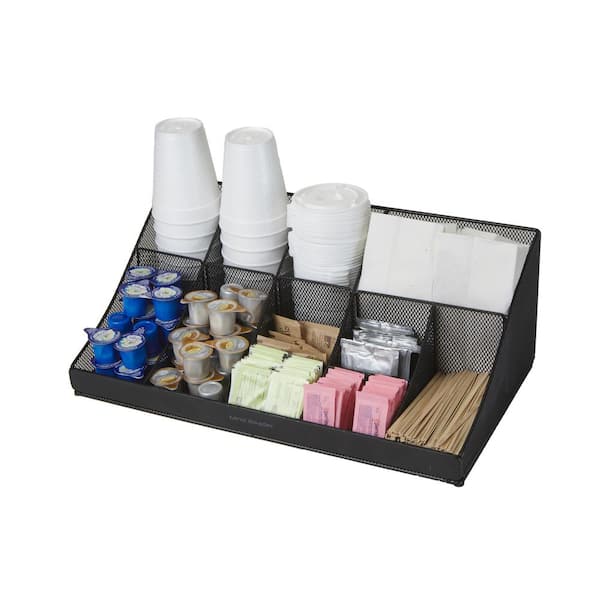 SZQINJI Coffee Condiment Organizer Holder 10-Compartment Break Room Coffee  Condiment Caddy Cup Storage Holder Black