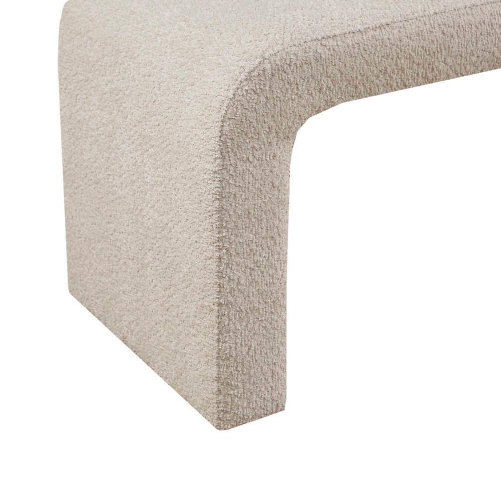 Beige Boucle Fabric Waterfall Bench with Rounded Corners