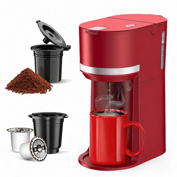 6-12 oz Single Serve BPA-Free Coffee Maker Plastic One Cup Machine Fast Brew for K-Pod and Ground Coffee Self-Clean