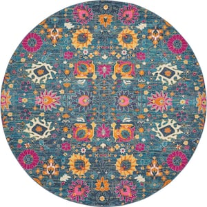 Passion Denim 8 ft. x 8 ft. Floral Transitional Round Rug