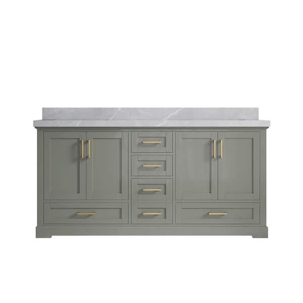 Willow Collections Boston 72 in. W x 22 in. D x 36 in. H Double Sink Bath Vanity in Evergreen with 2 in. Pearl Gray Quartz Top