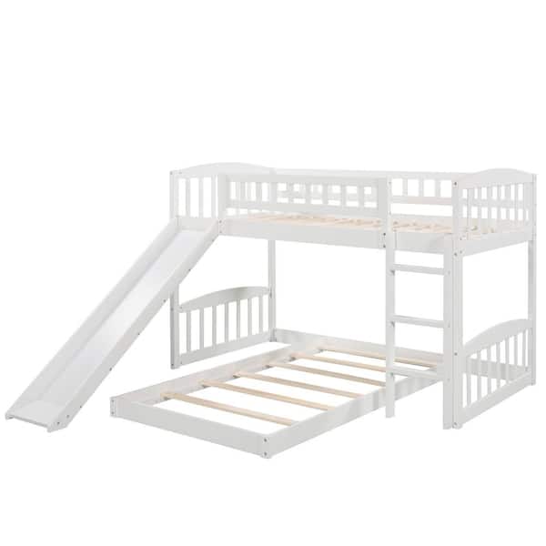 ATHMILE White Twin Bunk Bed with Slide and Ladder