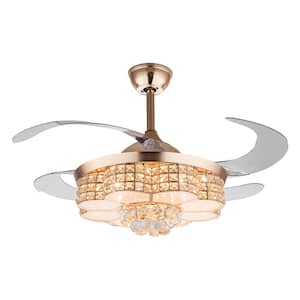 42 in. Indoor Gold Modern Crystal Reversible Ceiling Fan with 3-Color Integrated LED and Remote