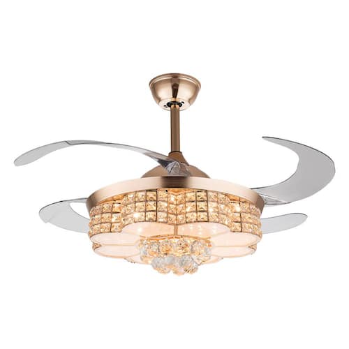 42 in. Indoor Gold Modern Crystal Reversible Ceiling Fan with 3-Color Integrated LED and Remote Ceiling Fans With Lights