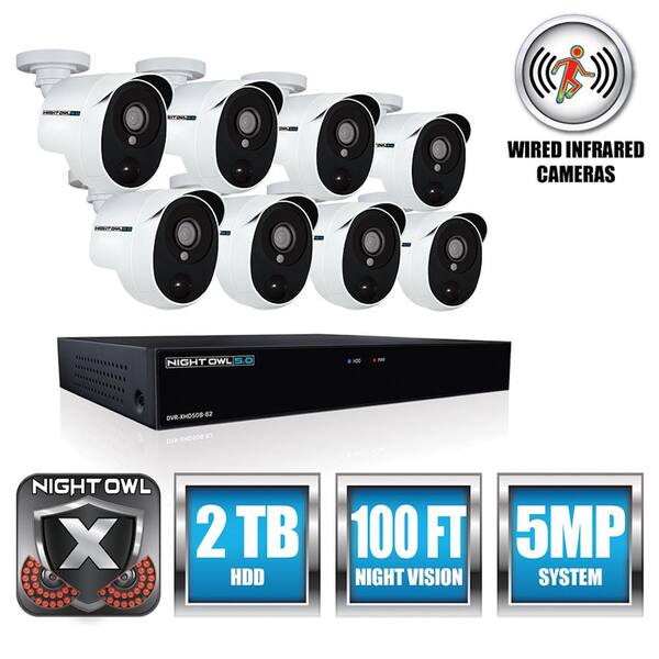 Night Owl Extreme HD 8-Channel 5MP 2TB and Up HDD Surveillance Systems with 8 PIR Cameras