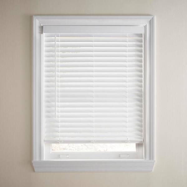 Home Decorators Collection - White Cordless Faux Wood Blinds for Windows with 2 in. Slats - 32 in. W x 36 in. L (Actual Size 31.5 in. W x 36 in. L)