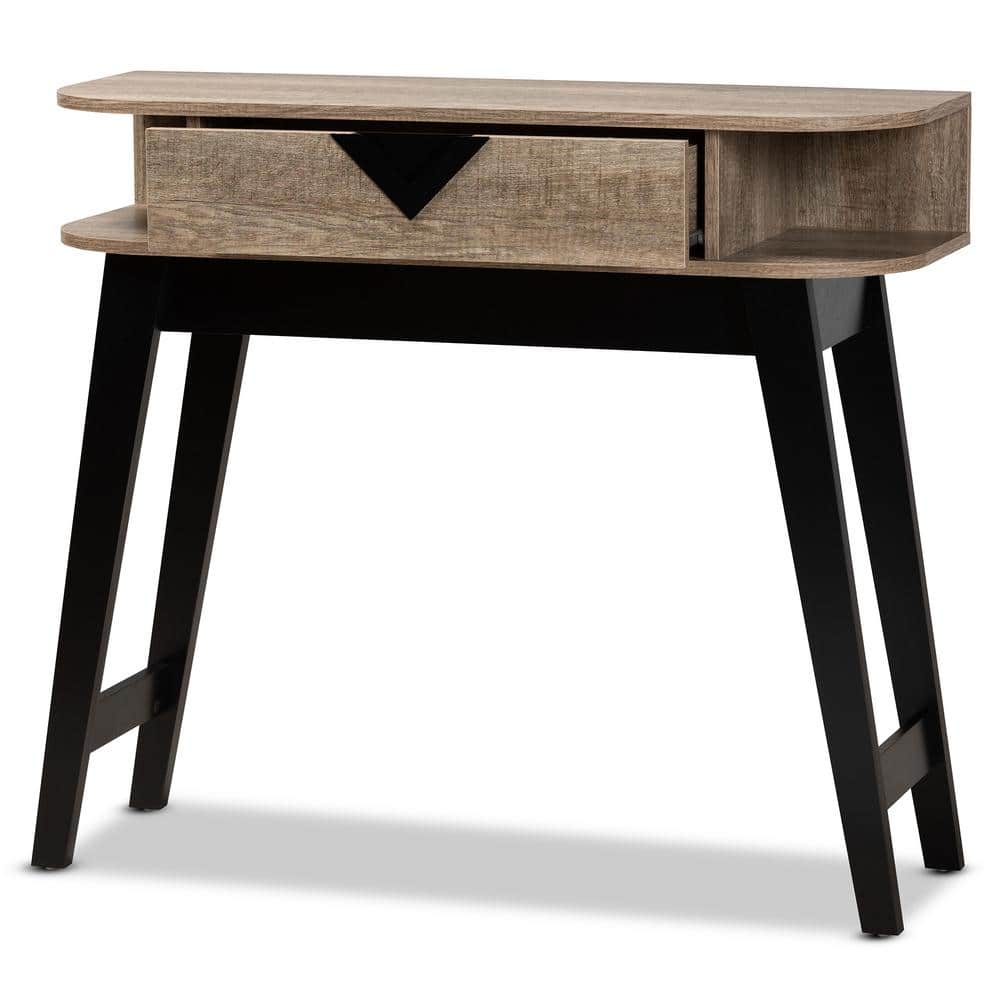 Light Brown Wood Demilune Console Table with Storage