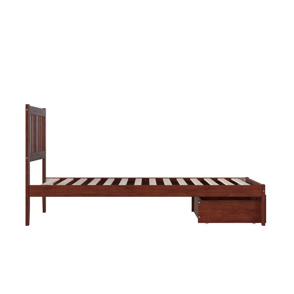 Walnut Twin Wood Frame Bed with Storage Drawer and USB Charger