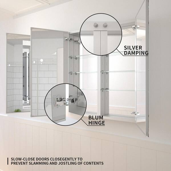 Broadway 48 in. x 36 in. Triple Door Recessed/Optional Surface Mount Medicine Cabinet w/Polished Edge Frameless Mirrors Broadway 48 in. x 36 in. Triple Door Recessed/Optional Surface Mount Medicine Cabinet w/Polished Edge Frameless Mirrors