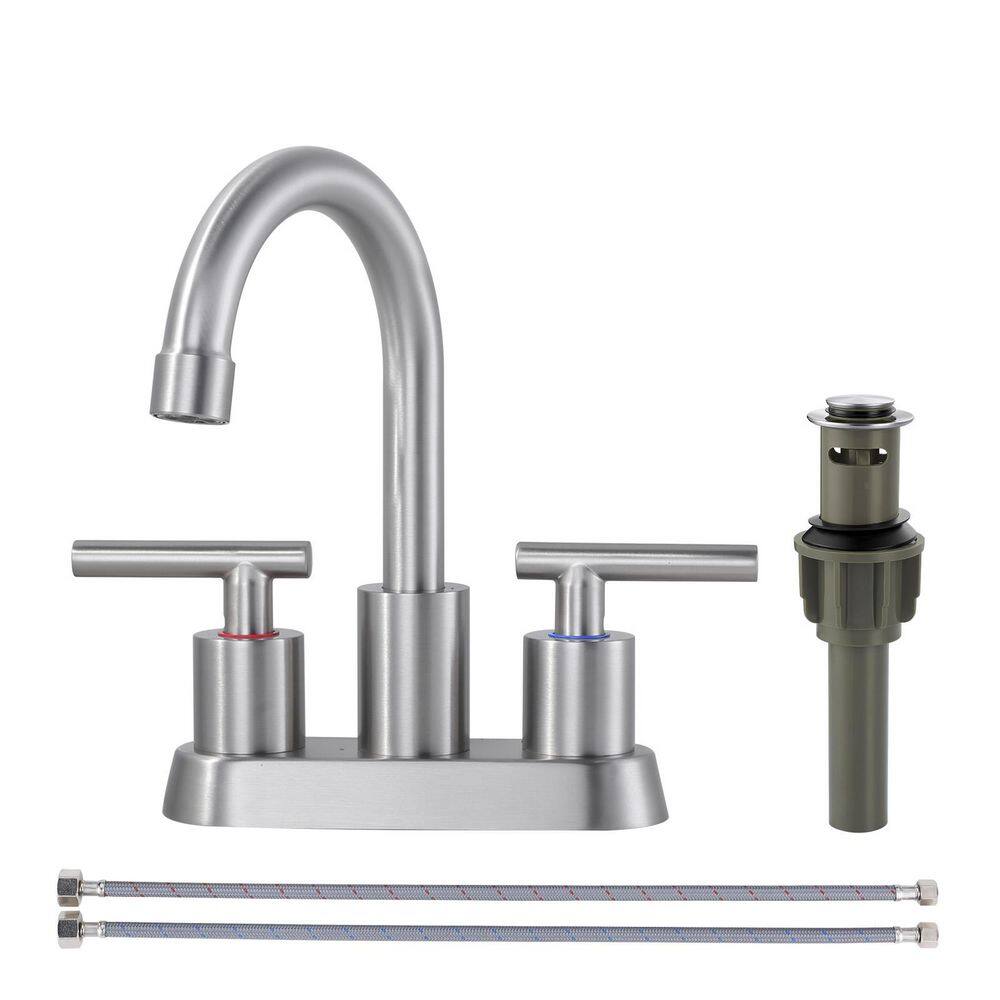 Modern 4 in. Centerset Double Handle High Arc Bathroom Sink Faucet with Pop-Up Drain in Brushed Nickel price history on PriceWatchPro