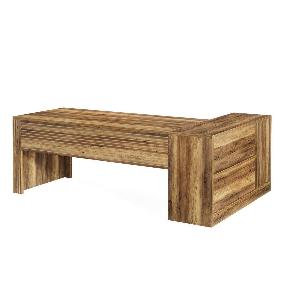 Capen 72.8 in. L-Shaped Brown Wood Executive Desk with Storage Shelves and Cabinet