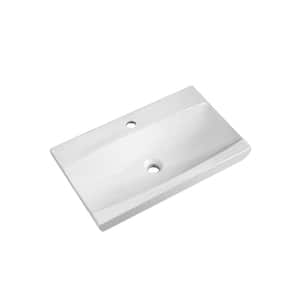 23 in Wall Mount Bathroom Sink Rectangular Ceramic Vessel Bathroom Sink in Glossy White Wall Hung Sink