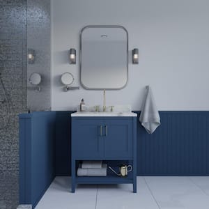 Waldorf 30 in. W x 21 in. D x 34 in. H Free Standing Bath Vanity in Navy with Carrara Marble Counter Top