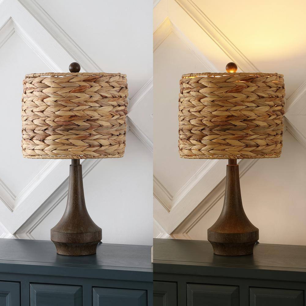 Theodore 21" Brown Resin Table Lamp Set with Handwoven Rattan Shade