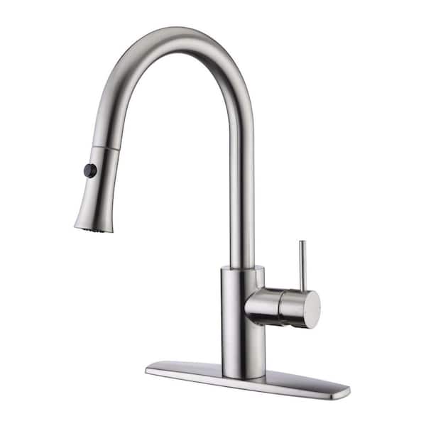 Ultra Faucets Euro Single-Handle Pull-Down Sprayer Kitchen Faucet with Accessories in Rust and Spot Resist in Brushed Nickel