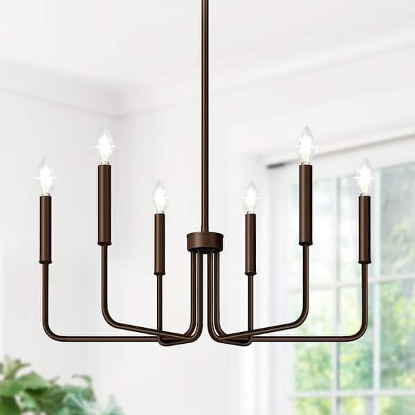 6-Light Bronze Farmhouse Chandelier for Dining Room with No Bulbs