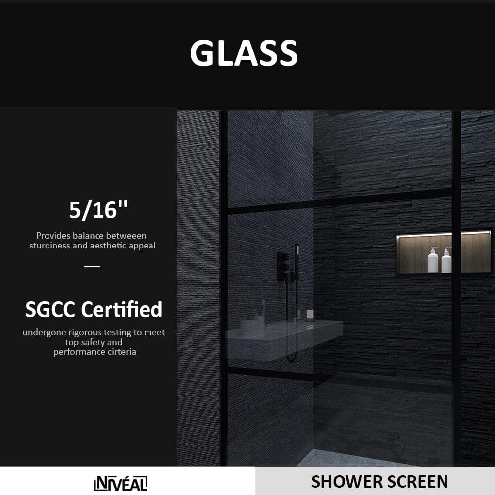 Matte Black Framed Clear Tempered Glass Shower Screen