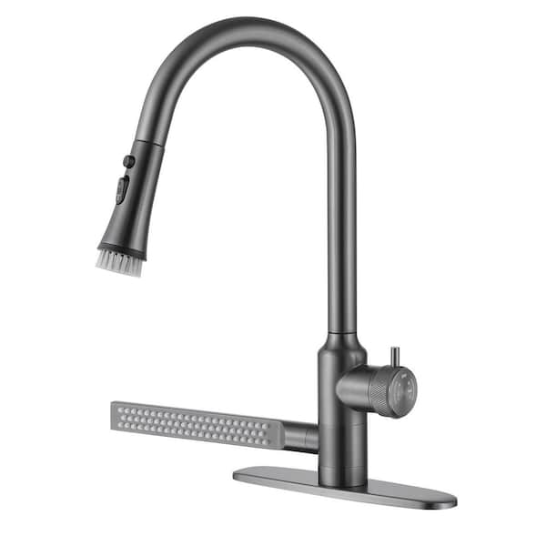 1-Handle 18 in. H Pull Down Sprayer Kitchen Faucet 3-Spray Fixed Sink Faucet 2 GPM with Side Spray in Gray