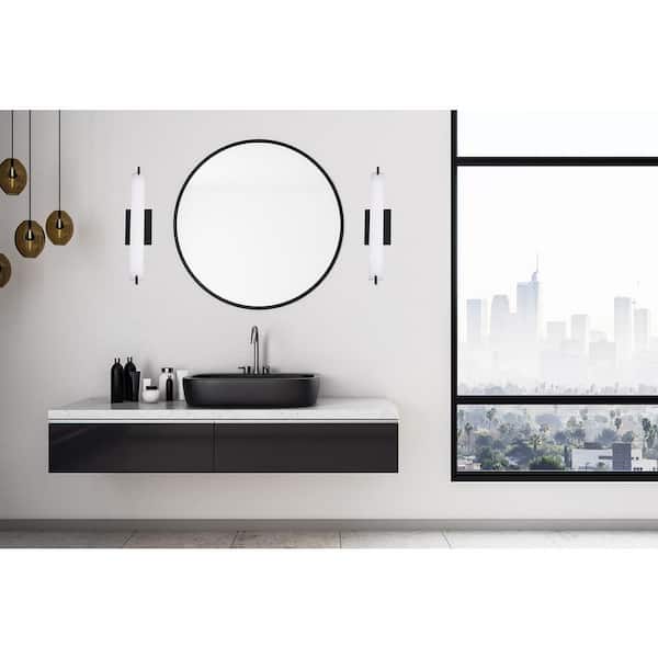 Tube 6.5 in. Black LED Vanity Light Bar with Cased Etched Opal Glass Shade