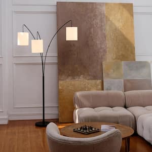 79 in. Matte Black Floor Lamp with White Linen Shade, In-Line On/Off Foot Switch