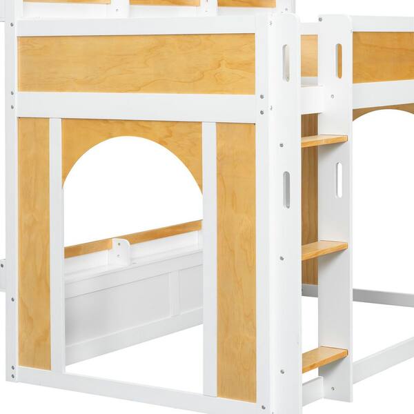 Polibi Natural/White Twin over Twin Bunk Bed with Storage Shelves