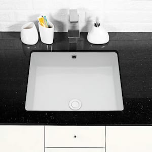 Classic 20 in. Ceramic Rectangular Undermount Bathroom Sink in White with Overflow