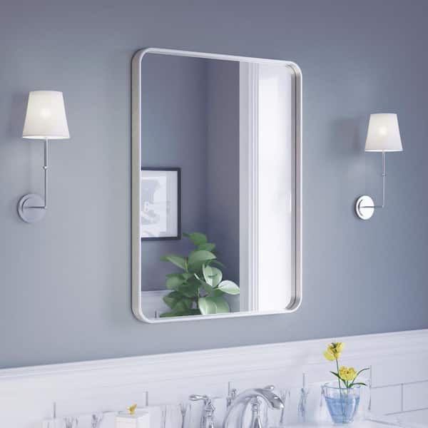 32 in. W x 24 in. H Rectangular Aluminum Framed Modern Silver Rounded Wall Mirror