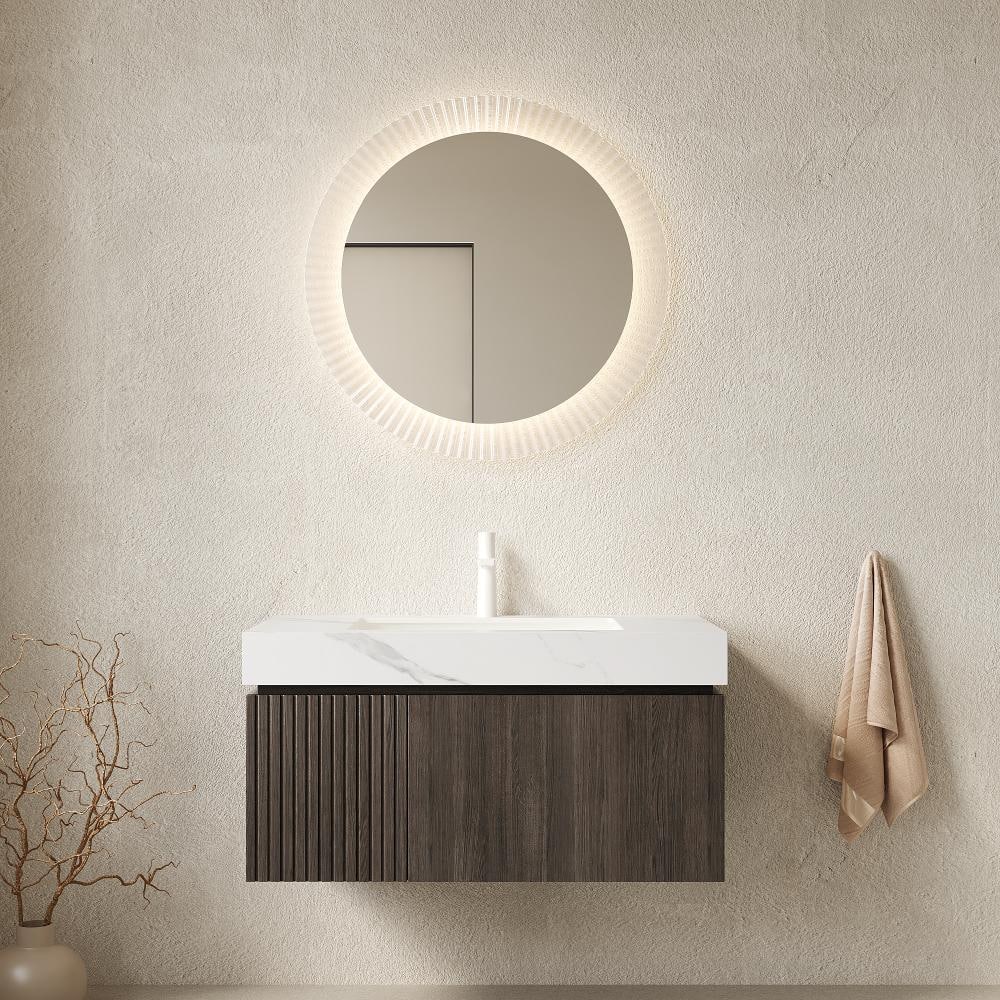 MURI 36 in. Floating Bathroom Vanity with Sink, Carrara White Sintered Stone Top, Ceramic Basin, Espresso Woodgrain price history on PriceWatchPro