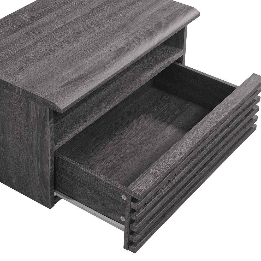 Charcoal Mid-Century Modern Wall-Mount Nightstand with Drawer
