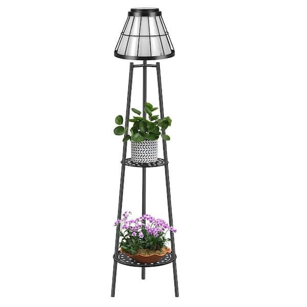 FAWEY TRED INC Outdoor Decor, 45.4 in. Metal Outdoor Solar Floor Lamps, Waterproof Solar Lantern Lights with 2 Plant Stand