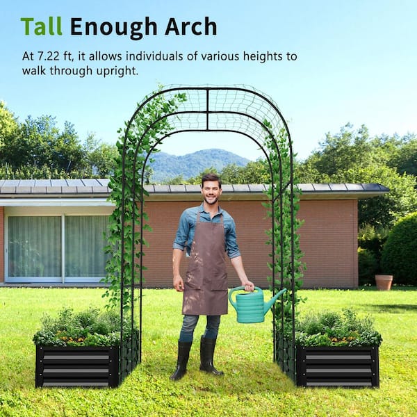 BOZTIY 3 in 1 Raised Garden Bed w/ 87 in. H Arch Trellis for Climb