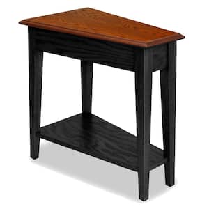15 in. W x 24 in. D 2-Tone Slate and Medium Oak Wood Wedge Side Triangle Table with Shelf