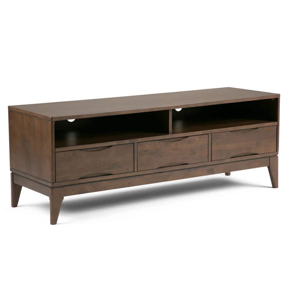 Harper 60" Walnut Brown Rubberwood TV Stand with Cabinet and Drawers