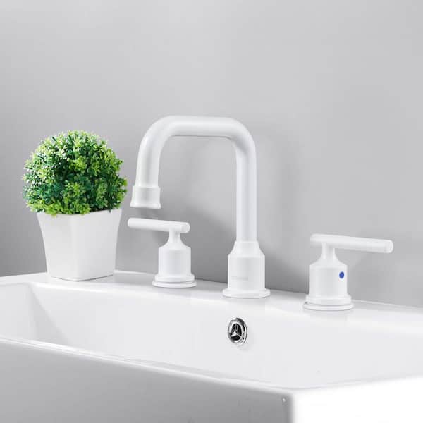 8 in. Widespread Double Handle Bathroom Faucet with Drain Kit in White