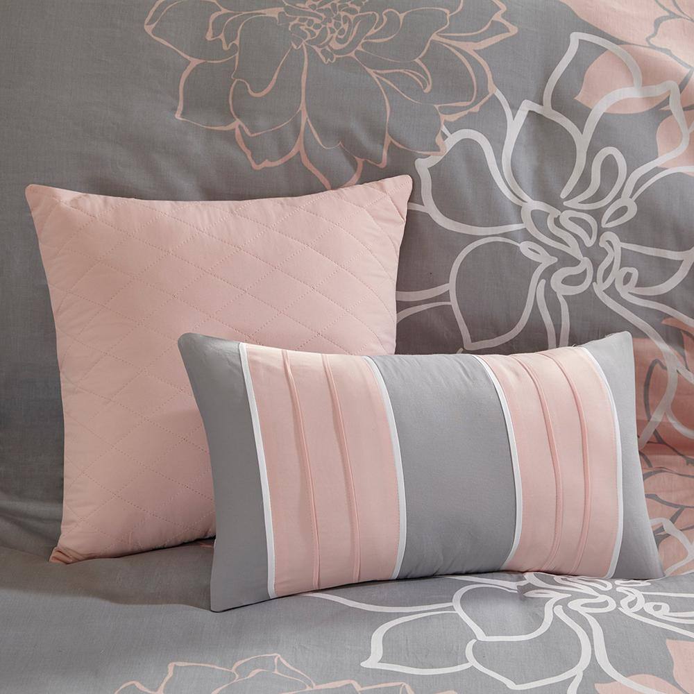Lola Full/Queen Grey and Peach Cotton Floral Duvet Cover Set