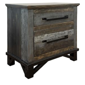 Gray, Brown and Black 2-Drawers Wooden 28 in. W Nightstand