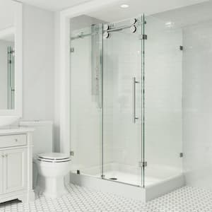 Winslow 36 in. L x 48 in. W x 79 in. H Frameless Sliding Shower Enclosure Kit in Stainless Steel with Clear Glass