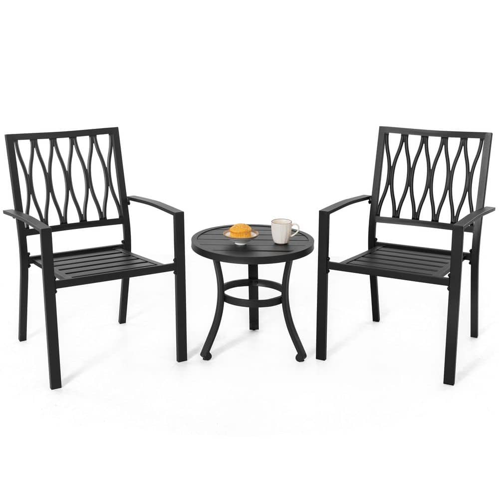 Black 3-Piece Powder-Coated Iron Metal Outdoor Bistro Set, 2 Chairs and 20 in. Round Bistro Table price history on PriceWatchPro