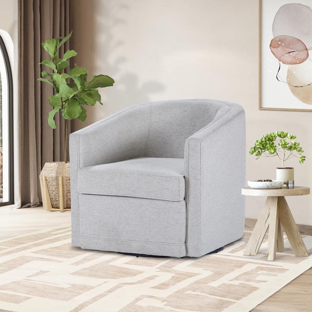 Light Gray Polyester Fabric Swivel Accent Chair with Manufactured Wood Frame