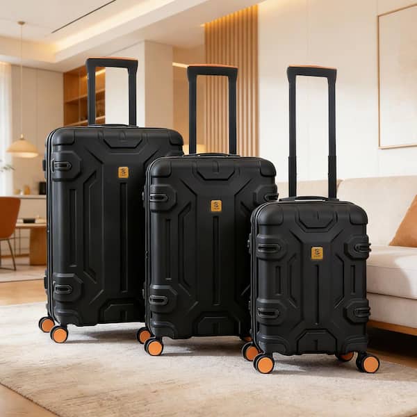 HIKOLAYAE 3 Piece Black ABS Unbreakable Hardside Spinner Luggage