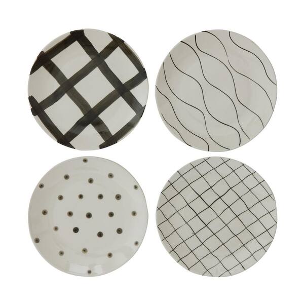 3R Studios White and Black Stoneware Plates (Set of 4)