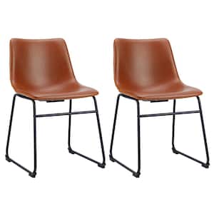 18 in. Brown Low Back Metal Frame Counter Height Bar Stool with Faux Leather Seat (Set of 2)