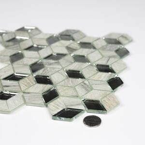 Art Deco Designs Cubed Mirror Mosaic 9.5 in. x 9.5 in. x 0.2 in. in. Glass Wood Look Peel and Stick Tile  (14 sq. ft.)