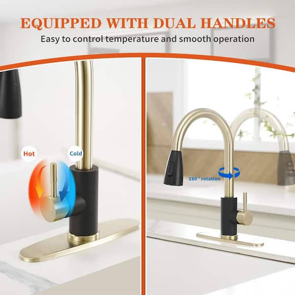 Black Gold 17.3 in. H Pull Down Sprayer Kitchen Faucet with 360° Spout Swivel