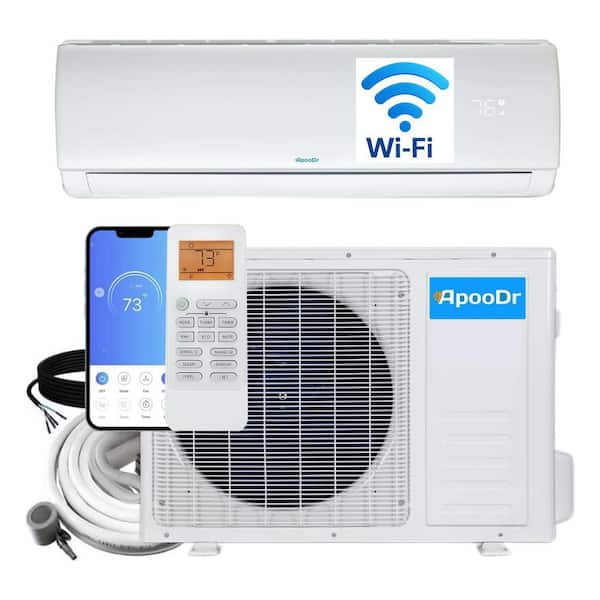 ApooDr 9,000 BTU 19 SEER2,115-Volt, 400-Sq. Ft Ductless Mini Split Air Conditioner with Heat Pump, Wi-Fi Control, 16Ft. Lineset