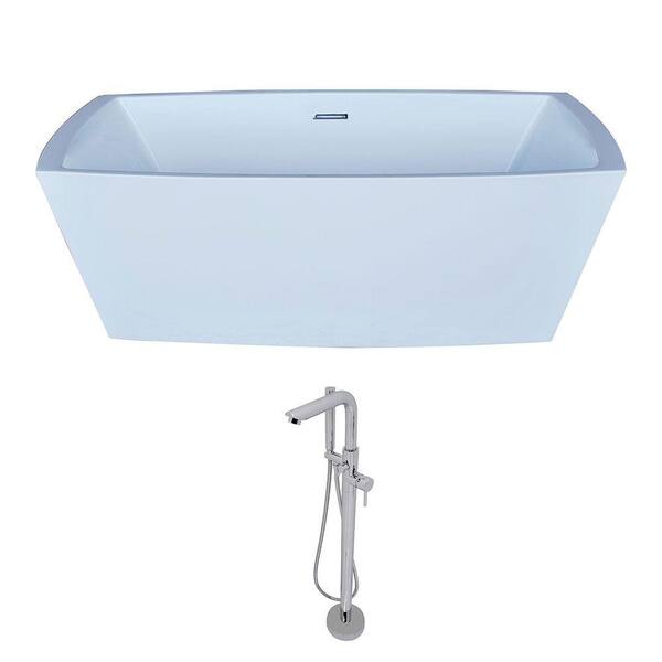 ANZZI Arthur 5.6 ft. Acrylic Classic Freestanding Flatbottom Non-Whirlpool Bathtub in White and Sens Faucet in Chrome