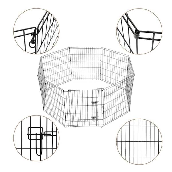 Siavonce 24 in. H 8-Panels Outdoor Indoor Metal Puppy Dog Fence