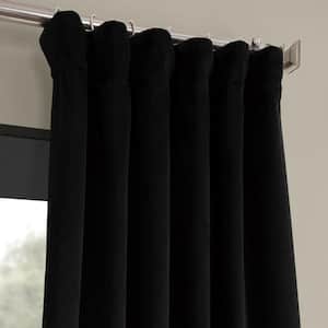 Warm Black Velvet Blackout Curtains- 50 in. W x 108 in. L Rod Pocket with Back Tabs Single Window Panel