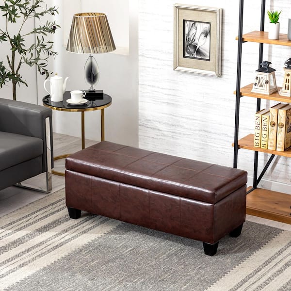 Medora Espresso Faux Leather Lift-Top Storage Ottoman Bench