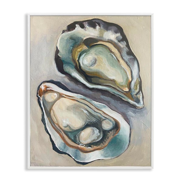 Stupell Industries Nautical Oyster Duo by Daphne Polselli White Framed Animal Giclee Art Print 30 in. x 24 in.